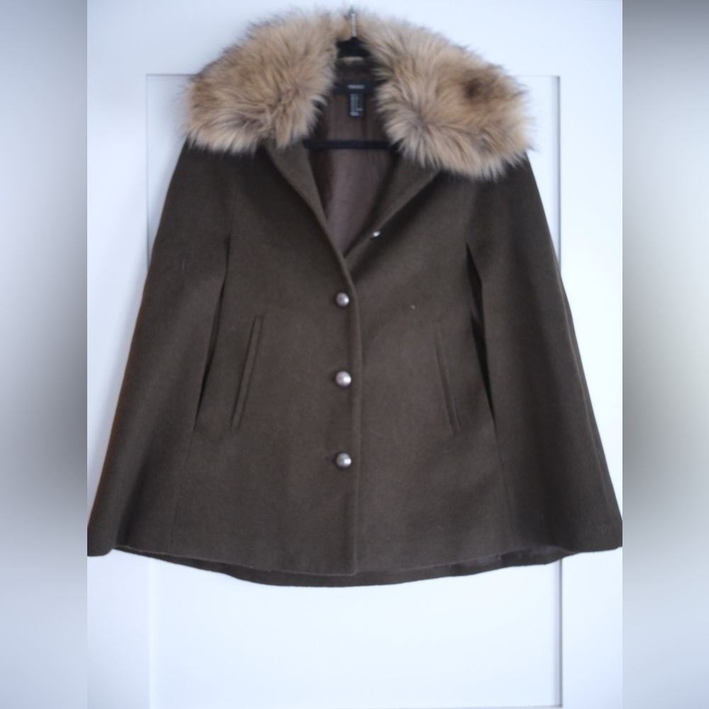 Forever 21 Brown Cape with Faux Fur Collar